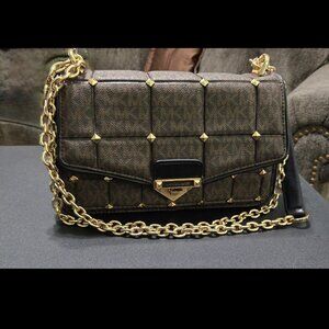 MICHAEL Michael Kors SoHo Large Studded Quilted Signature Logo Shoulder Bag